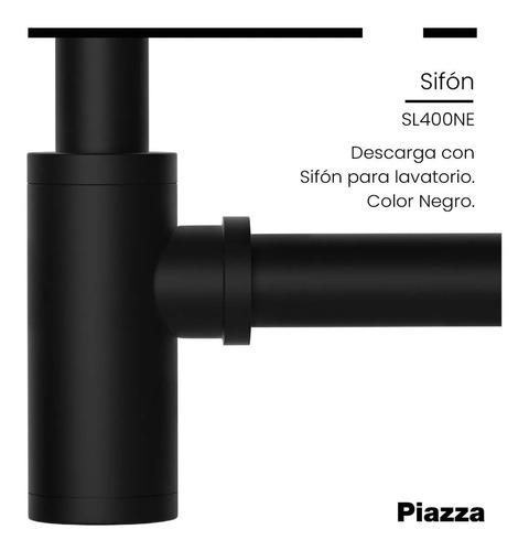 Imagen 2 de 7 de Sifon Descarga Desague Piazza Bacha Lavatorio Sl400ne Negro