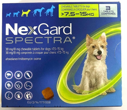 Imagen 1 de 1 de Nexgard Spectra M 3 Tabletas 7.6 A 15 Kg Envío Gratis