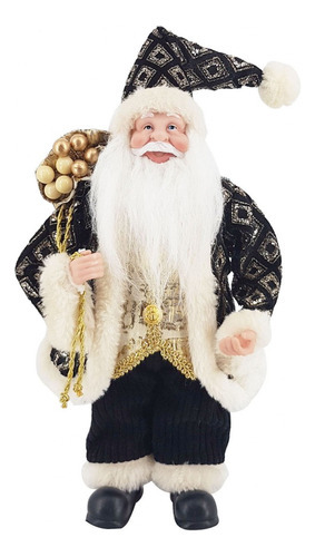 Papai Noel Luxo Decoração De Natal 30cm Preto E Dourado