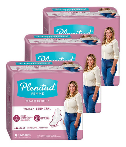 Imagen 3 de 3 de Plenitud Femme Toalla Esencial 8 Unidades Pack X 3