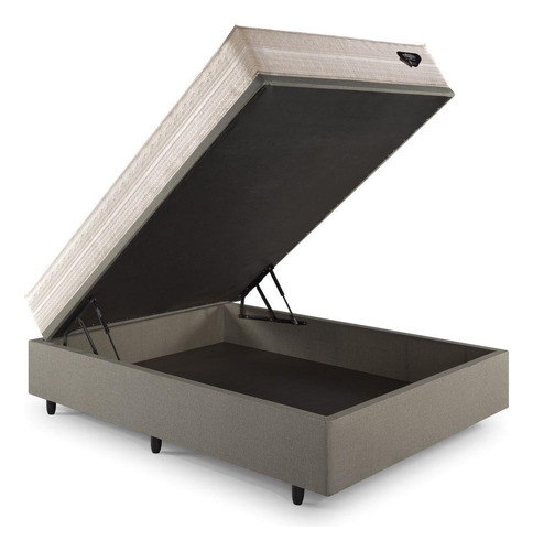 Base Box Baú Casal 138x188 Linho Bege Com Colchão Audaz