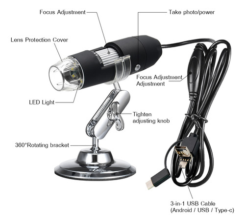 Lupa De Microscopio Con Zoom Digital Usb Con Función Otg