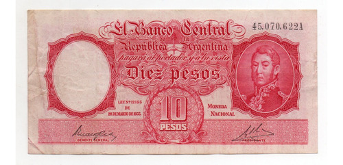 Billete Argentina 10 Pesos Moneda Nacional Bottero 1933