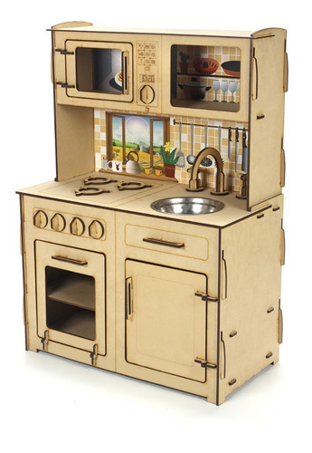 Imagen 6 de 10 de Cocina De Madera Con Heladera Y Lavarropas Infantil Cocinita
