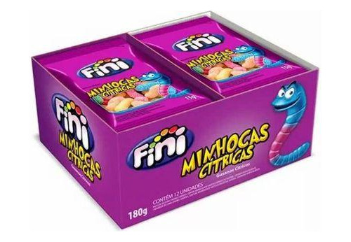 Bala De Gelatina Fini Minhocas Cítricas 12 Pacotes De 15g