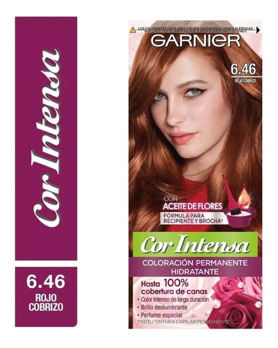 Kit Tintura, Oxidante Garnier  Cor intensa Kit Coloración Permnente Hidratante Garnier Cor Intensa tono 6.46 rojo cobrizo 20Vol. para cabello