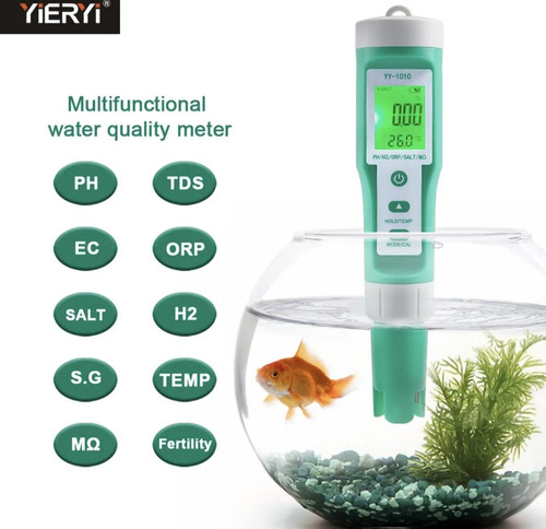 Medidor De Agua 10 En 1 Ph Ec Tds Orp Salt H2 S.g Mq F Temp