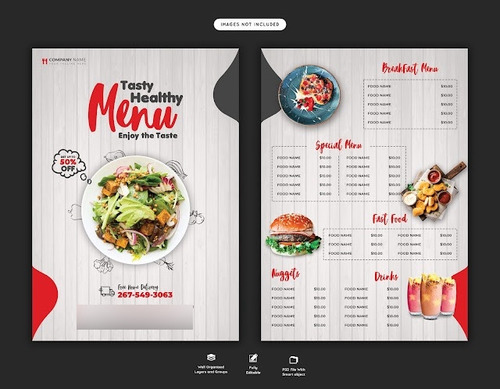 Pack Cartas Menú Restaurantes Comida Diseños Editables #v318