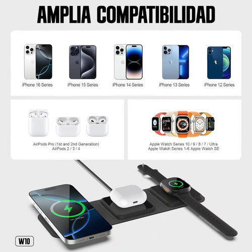 Base Cargador Inalámbrico 3en1 Magsafe 15w Kbod W10 Plegable