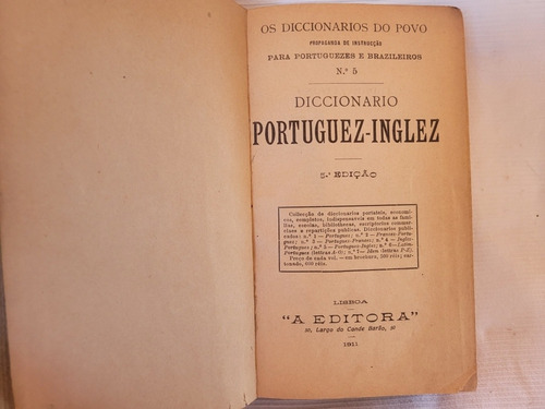 Diccionario Portuguez Inglez Do Povo A Editora Lisboa 1911