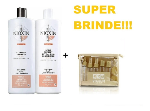 Imagem 1 de 6 de Kit Nioxin Hair System 3 Shampoo + Condicionador 1000ml + Brinde