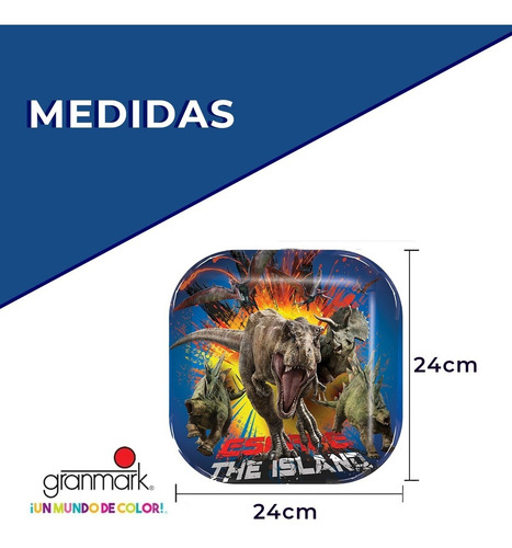 12 Platos Grandes Cuadrados Jurassic World - Jurassic77world