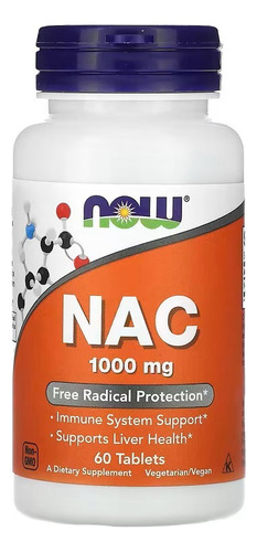 Now Foods N-acetilcisteína (nac) 1000 Mg, 60 Comprimidos Sin Sabor