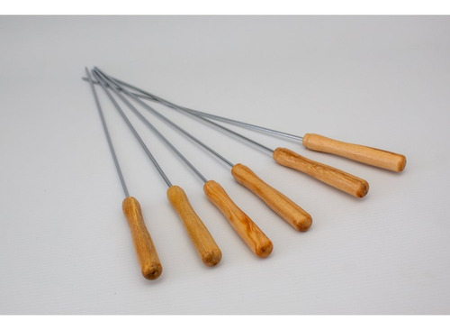 Set 6 Pinches Brochette Acero Inoxidable Mango Madera 42cm