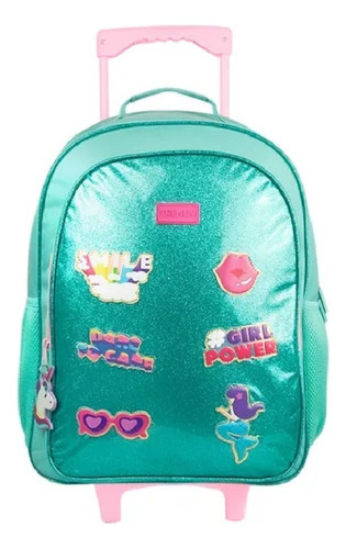Mochila C/carro 18 PuLG. Trendy 27346 C/cartuchera Y Portab. Color Agua