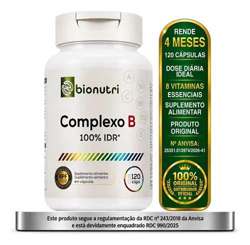 Complexo B B1 B2 B3 B5 B6 B7 B9 B12 100%idr* Dose Ideal Sem Sabor