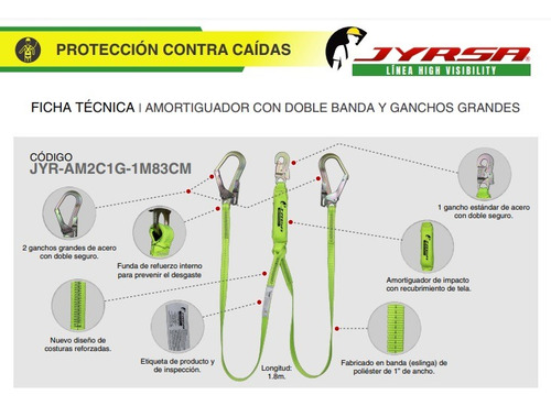 Linea De Vida Doble Gancho Grande Con Amortiguador Jyrsa