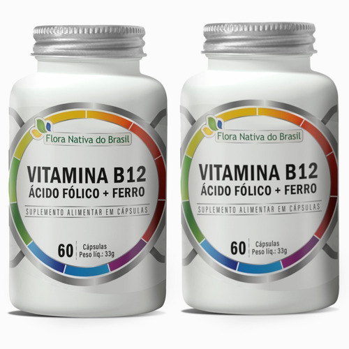 2 Ferro Ácido Fólico Vitamina B12 120 Cápsulas Flora Nativa