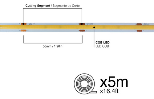 Cinta Led Cob Luz Continua Tira 5m 10mm 6000 Lm 24v Sec