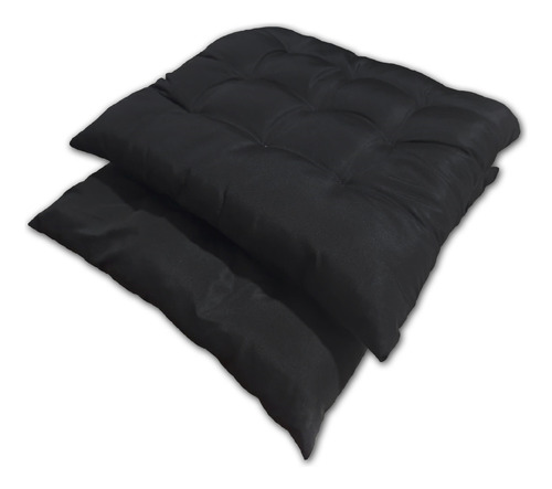 Kit 02 Almofadas Assento Futon Flat Para Cadeira 40x40 Cor Preto Desenho do tecido Liso