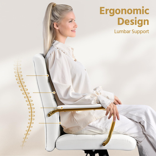 Silla De Oficina Ajustable Cuero Pu Respaldo Medio Blanca Do