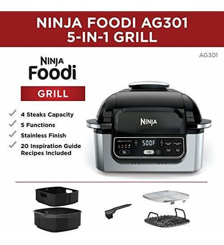 Ninja Foodi Ag301 - Parrilla De Encimera Electrica  5 En 1 