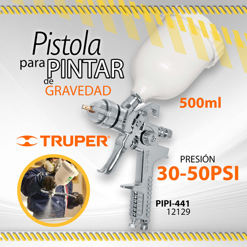 Pistola P Pintar Truper De Gravedad 30-50psi Cromado / 10456