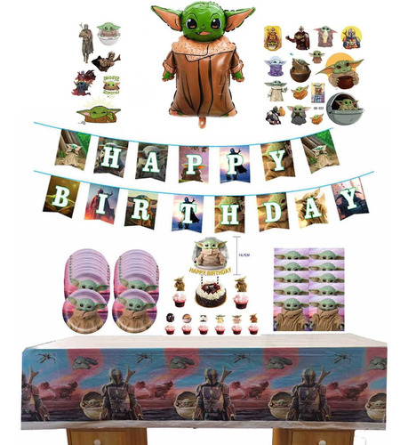 Baby Yoda Party Supplies Set Incluye 20 Platos, 20 Servillet