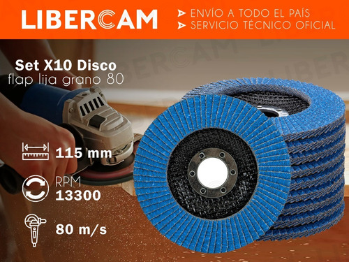 Imagen 3 de 10 de Set X10 Disco Abrasivo Flap 115mm Grano 40/60/80/100