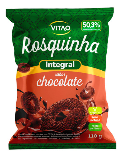 Rosquinha Integral Chocolate Zero Lactose Vegano 110g Vitao