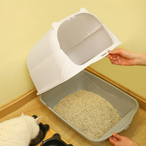 Bandeja De Inodoro Para Gatos Completamente Cerrada, Gris