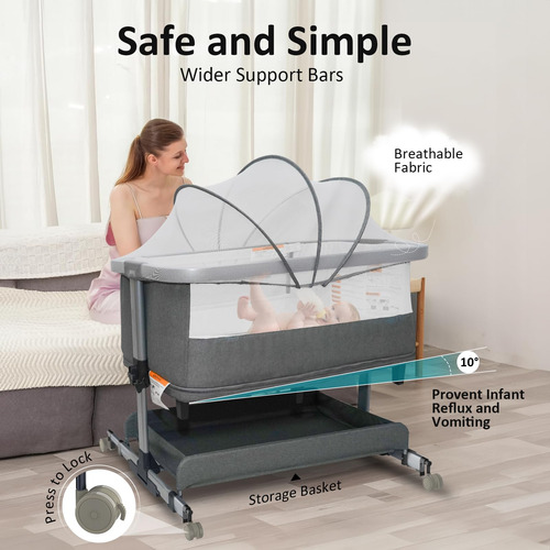 Mesita De Noche Cutebeam, Cama De Viaje 4 En 1, Con Ruedas