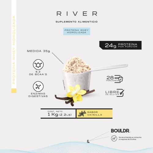 Proteína Whey Hidrolizada River 1 Kg Vainilla Bouldr