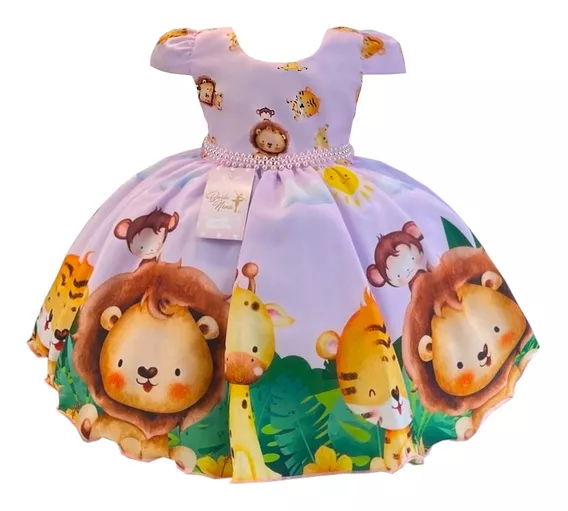 Roupa Safari Rosa Vestido Infantil Bebê De Festa Luxo 1 Ao 3