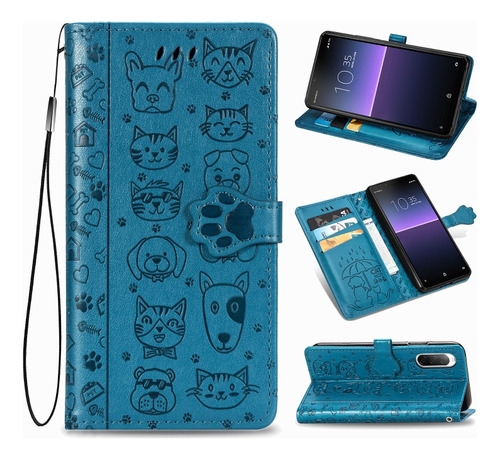 For Sony Xperia 10 Ii Cute Cat And Dog Embossed Horizontal F