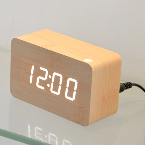 Relógio Digital Led Mesa Decoração Termômetro Cor Madeira