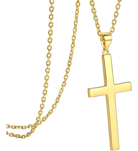 Collar Cruz Religioso Unisex Plata Enchapada Oro 18k