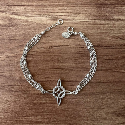 Pulsera Plata 925 Dije Nudo De Bruja Cadenas Amuleto Agálea Largo 16
