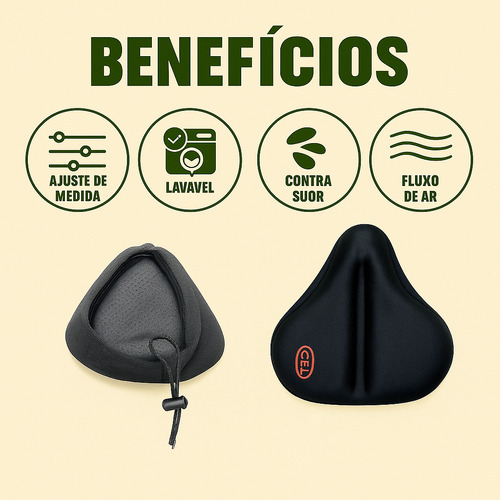 Capa De Selim Em Gel Para Bancos Largos Ergométrica Cor Preto