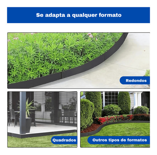 Segmento De Solo Modular Aço Durável 20cm X 1mt Preto 6 Pç