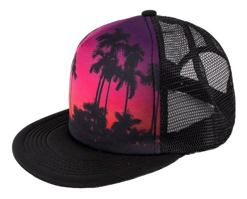 Gorra Visera Plana Estampa Palmera Con Calado Trucker