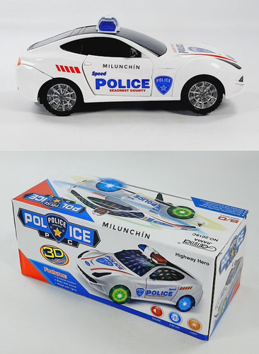 Auto De Policía Con Luces 3d Abre Sus Puertas Y Gira 360° Auto De Policía Blanco