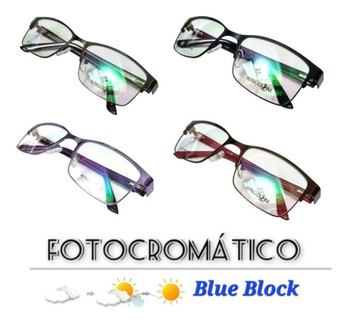 Anteojo Fotocromatico Blue Block Antirreflex Kingdom + Grad.