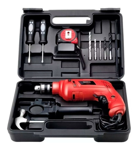 Furadeira De Impacto 3/8 650w Maleta E Kit Mondial