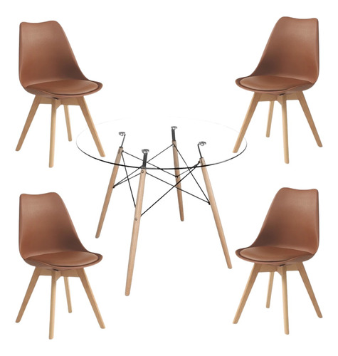 Comedor Eames Vidrio Con 4 Sillas Tulip Negras Acolchadas