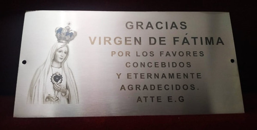 Placa Recordatoria Agradecimiento 10x20 Virgen De Fatima