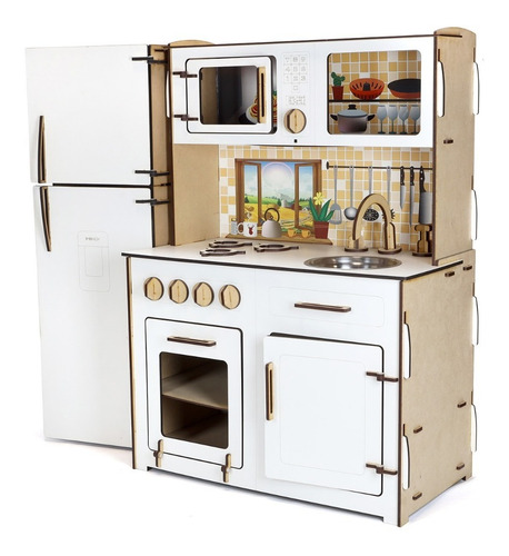 Imagen 1 de 10 de Cocinita De Juguete Con Heladera De Madera Juego Infantil