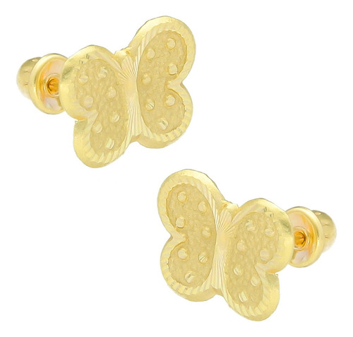 Aretes Broq Oro 10k Niñas O Mujer Mariposa Satin Diam 480