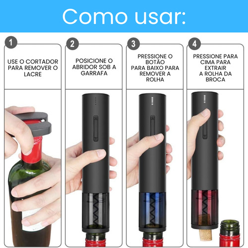 Kit Abridor De Vinho Elétrico Automático Saca Rolhas