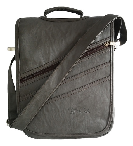 Morral Renzo Gris, Portalaptop 14pg (34×27×7), Cuero Liso